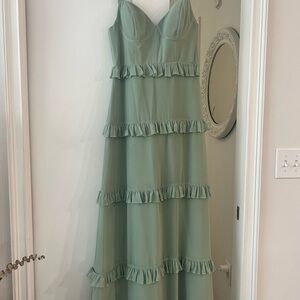 Revelry Strapless Sage Green Ruffle Dress